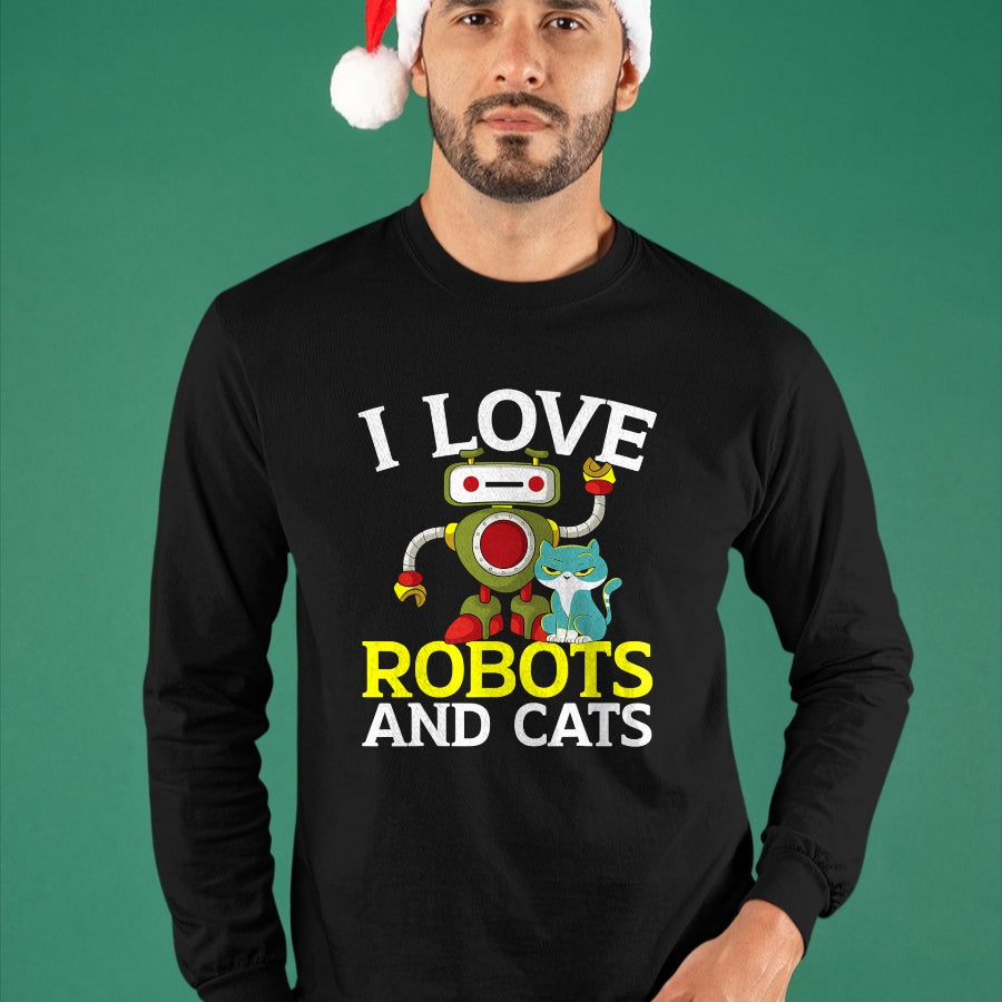 Cat Love Shirt, Funny Cat Lover Gift UnisexT-Shirt/Hoodie/Sweatshirt HLT00 - I Love Robots and Cats Lover Robotics Engineer Engineering T-Shirt