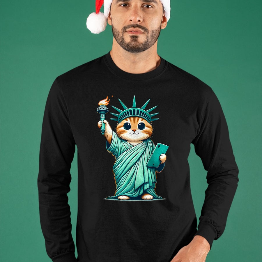 Cat Love Shirt, Funny Cat Lover Gift UnisexT-Shirt/Hoodie/Sweatshirt HLT00 - Cute Kawaii Cat Statue of Liberty I Love New York NYC T-Shirt