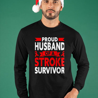 Best Husband Shirt, Wife and Husband Unisex T-Shirt/Hoodie/Sweatshirt HLT00 - Proud Husband of A Stroke Survivor Red Ribbon Support T-Shirt, Men, Heather Blue, 4X-Large