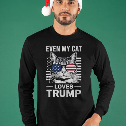 Cat Love Shirt, Funny Cat Lover Gift UnisexT-Shirt/Hoodie/Sweatshirt HLT00 - Cat Sunglasses USA Flag Even My Cat Loves Trump T-Shirt