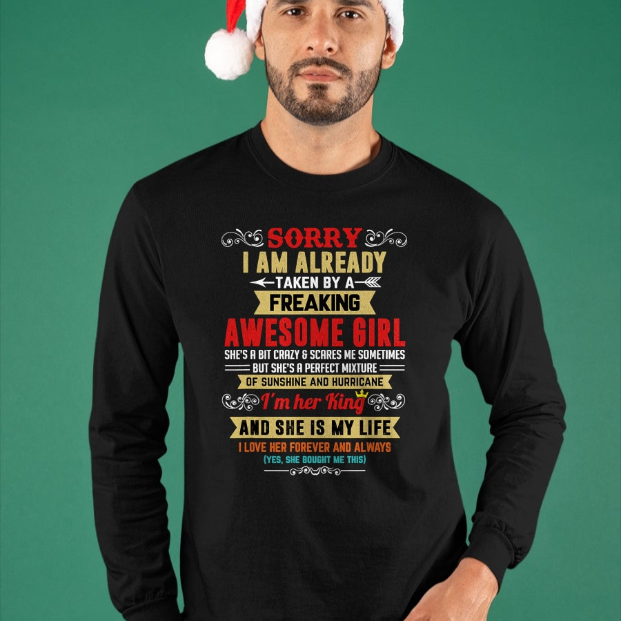 Best Husband Shirt, Wife and Husband Unisex T-Shirt/Hoodie/Sweatshirt HLT00 - Sorry I Am Already Taken By A Freaking Awesome Girl Funny T-Shirt