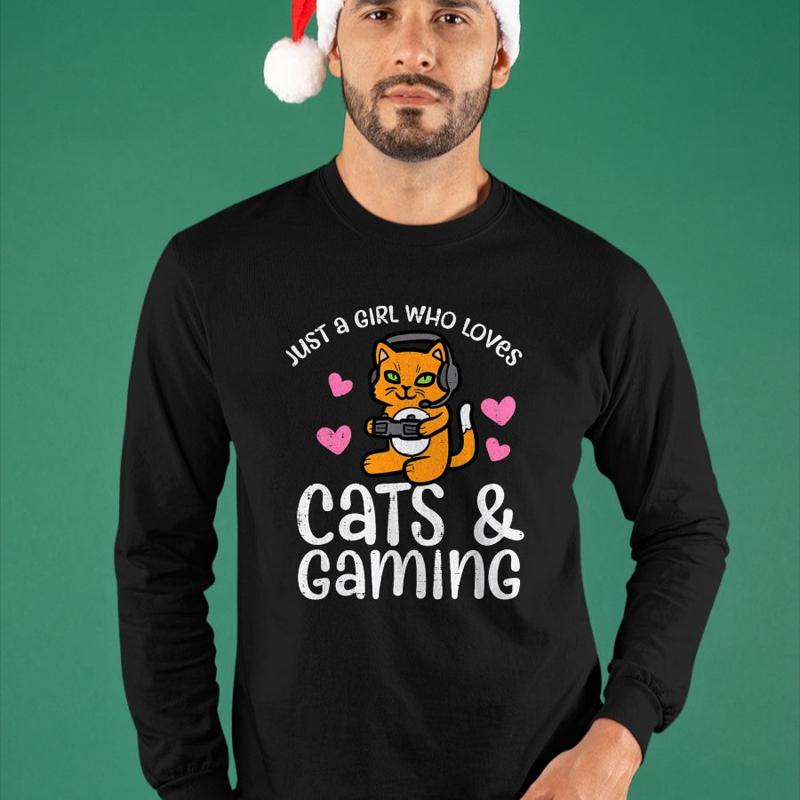 Cat Love Shirt, Funny Cat Lover Gift UnisexT-Shirt/Hoodie/Sweatshirt HLT00 - Just Girl Who Loves Cats Gaming Cute Gamer Women Girls Kids T-Shirt