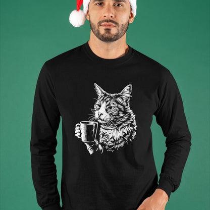 Cat Love Shirt, Funny Cat Lover Gift UnisexT-Shirt/Hoodie/Sweatshirt HLT00 - Cat Drinking Coffee Lover Barista Funny Animal Tired Cat T-Shirt
