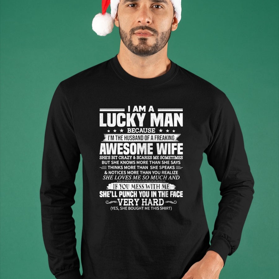 Best Husband Shirt, Wife and Husband Unisex T-Shirt/Hoodie/Sweatshirt HLT00 - A lucky man because I_m husband of a freaking awesome wife T-Shirt