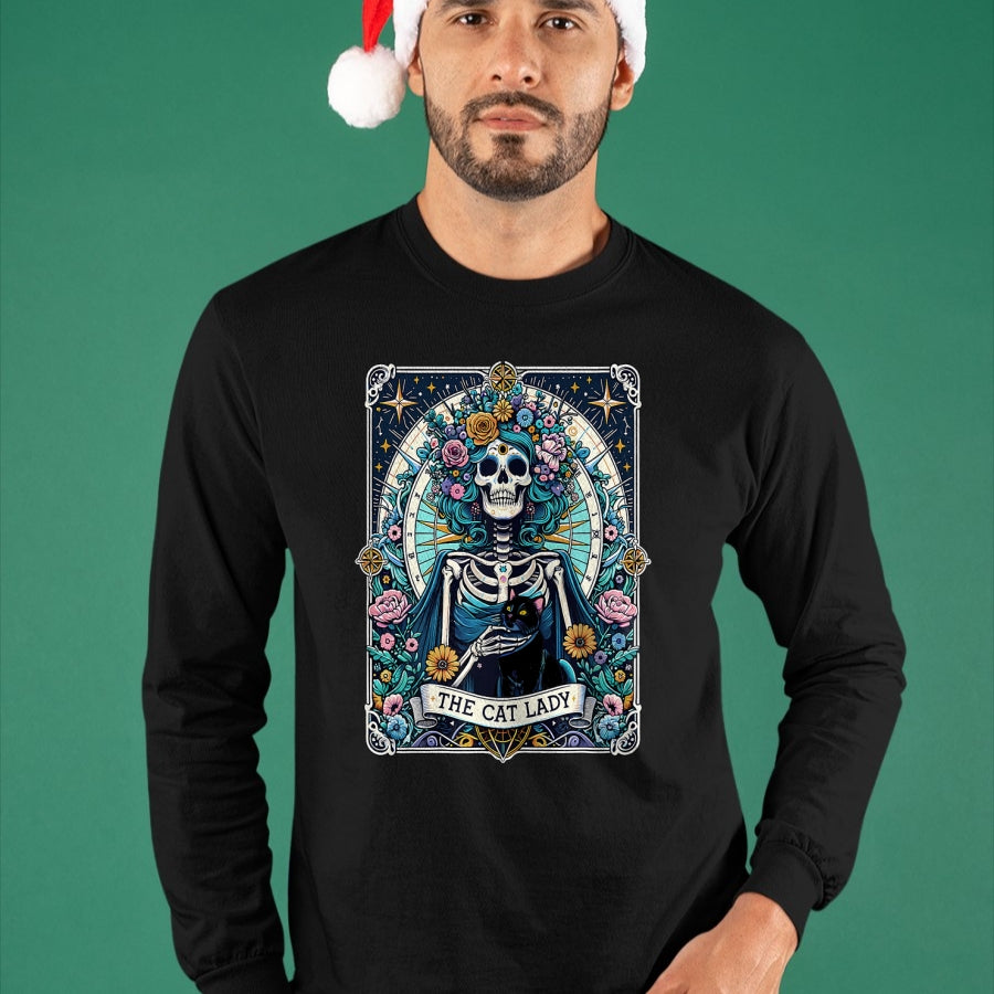 Cat Love Shirt, Funny Cat Lover Gift UnisexT-Shirt/Hoodie/Sweatshirt HLT00 - The Cat Lady Tarot Card Skeleton Cat Mom Cat Lover T-Shirt