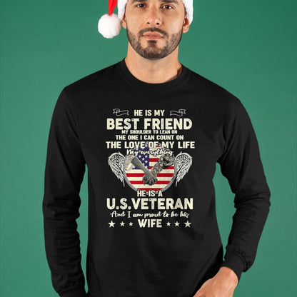 Best Husband Shirt, Wife and Husband Unisex T-Shirt/Hoodie/Sweatshirt HLT00 - Proud U.S. Veteran Wife Love & Support T-Shirt, Men, Black, 3X-Large