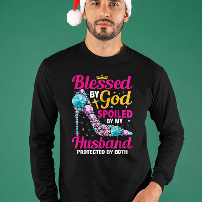 Best Husband Shirt, Wife and Husband Unisex T-Shirt/Hoodie/Sweatshirt HLT00 - Christian Wife Jesus Blessed by God Spoiled by My Husband T-Shirt