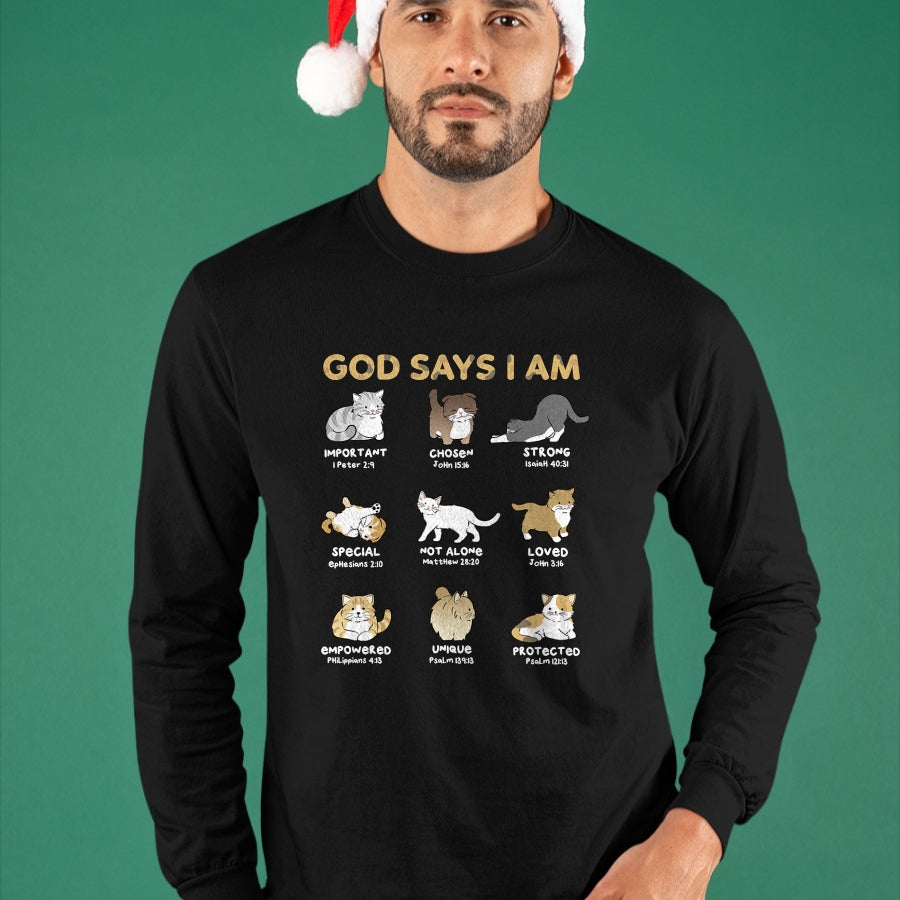 Cat Love Shirt, Funny Cat Lover Gift UnisexT-Shirt/Hoodie/Sweatshirt HLT00 - God Says I Am Cat Cute Cats Lover Bible Verse Christian T-Shirt
