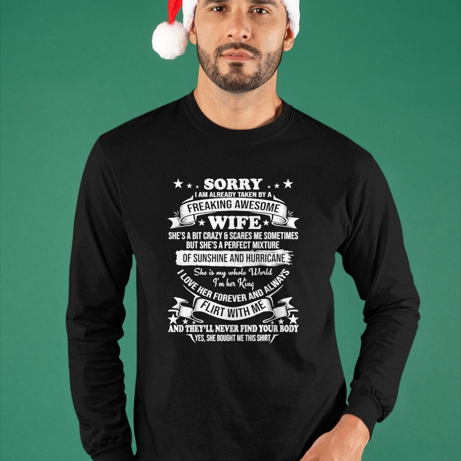 Best Husband Shirt, Wife and Husband Unisex T-Shirt/Hoodie/Sweatshirt HLT00 - Sorry I am already taken by awesome Wife Valentine Day T-Shirt