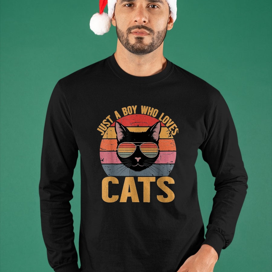 Cat Love Shirt, Funny Cat Lover Gift UnisexT-Shirt/Hoodie/Sweatshirt HLT00 - Just A Boy Who Loves Cats Retro Cat Lover Boys Kids T-Shirt, Youth, Purple Heather, Small