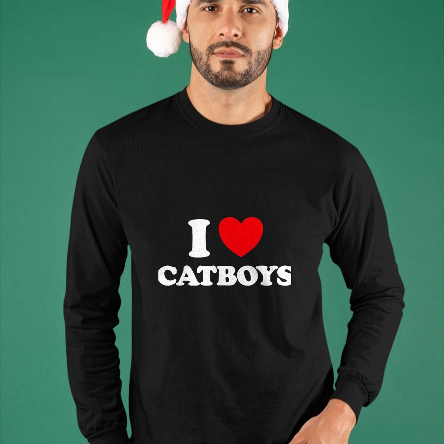Cat Love Shirt, Funny Cat Lover Gift UnisexT-Shirt/Hoodie/Sweatshirt HLT00 - Cat Boy Heart Funny Cute Costume Furry Catboy Joke Meme Fan T-Shirt, Men, Black, 3X-Large