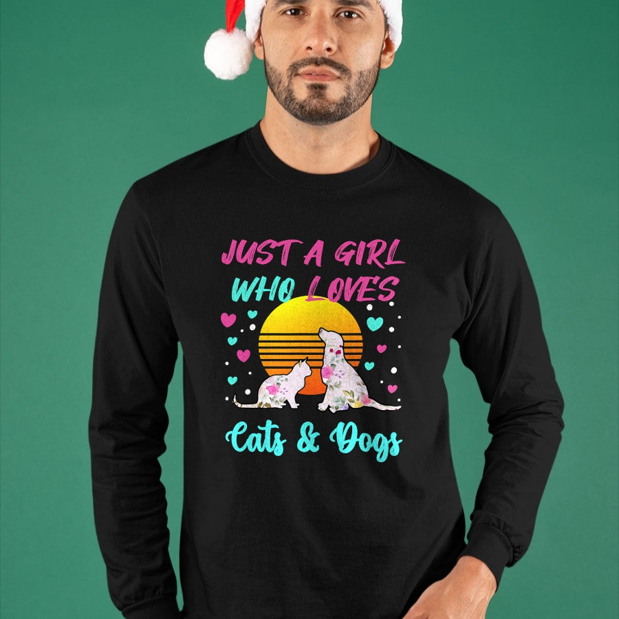 Cat Love Shirt, Funny Cat Lover Gift UnisexT-Shirt/Hoodie/Sweatshirt HLT00 - Just a Girl who Loves Cats and Dogs T-Shirt for Women T-Shirt (1)
