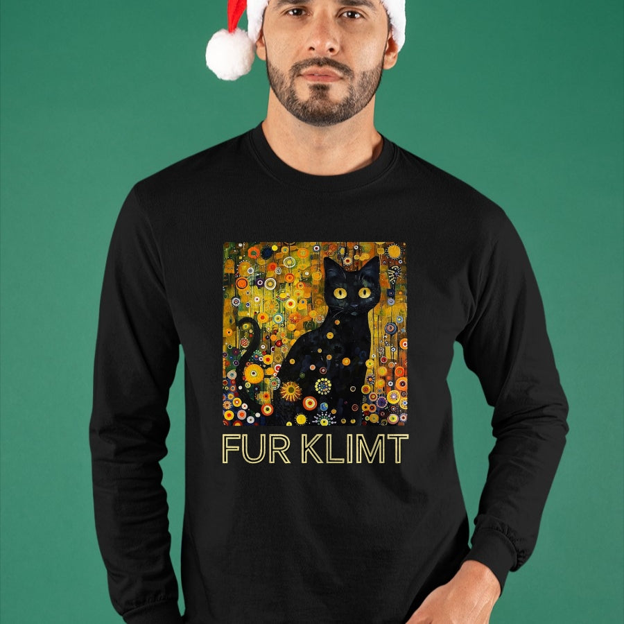 Cat Love Shirt, Funny Cat Lover Gift UnisexT-Shirt/Hoodie/Sweatshirt HLT00 - Black Cat in Klimt Painting, Cat Lover, Artist Art Student T-Shirt, Men, Black, 3X-Large