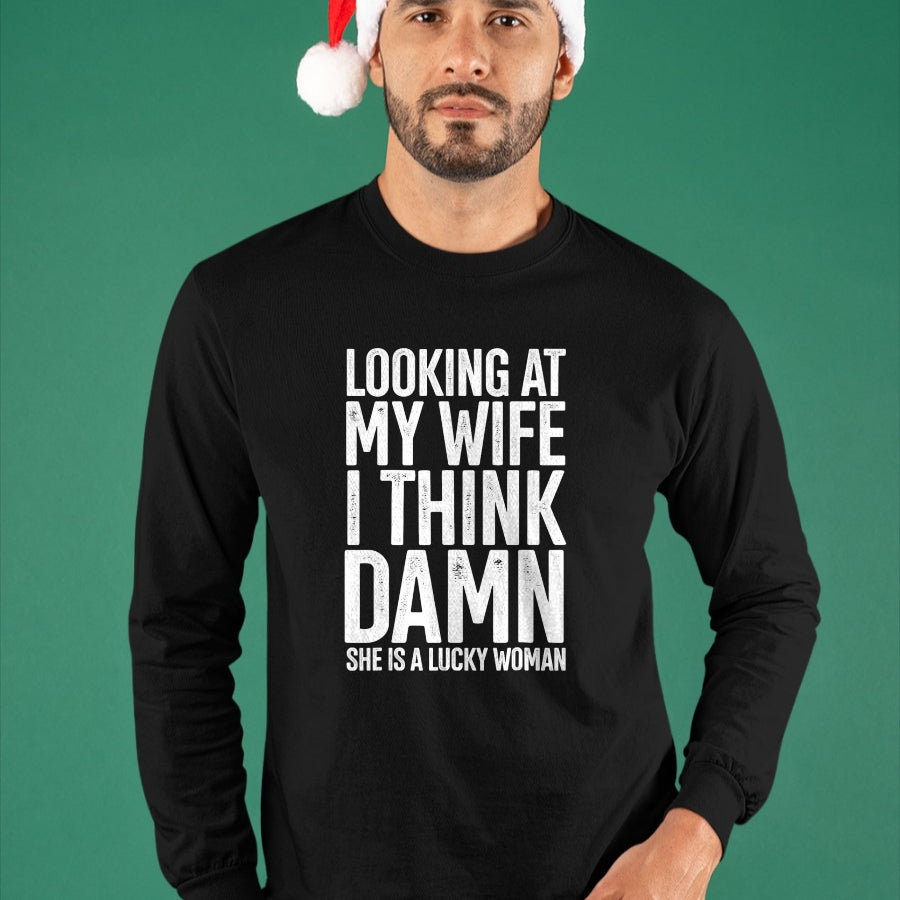 Best Husband Shirt, Wife and Husband Unisex T-Shirt/Hoodie/Sweatshirt HLT00 - My Wife Is A Lucky Woman Wife Themed Gift Husbands Gift T-Shirt