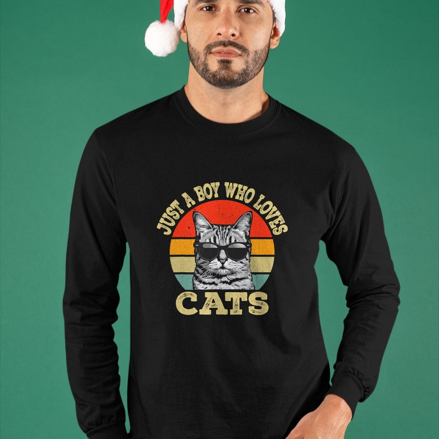 Cat Love Shirt, Funny Cat Lover Gift UnisexT-Shirt/Hoodie/Sweatshirt HLT00 - Vintage Just A Boy Who Loves Cats Boy Kid Cat Lover for Boys T-Shirt