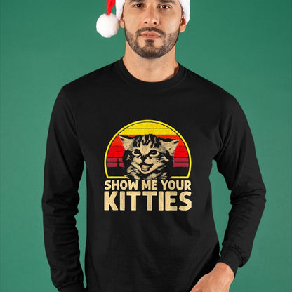 Cat Love Shirt, Funny Cat Lover Gift UnisexT-Shirt/Hoodie/Sweatshirt HLT00 - Show me Your Kitties Cat Lover Retro Vintage Sunset T-Shirt, Men, Black, 3X-Large