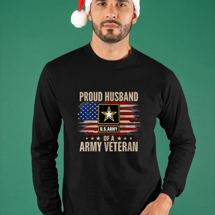 Best Husband Shirt, Wife and Husband Unisex T-Shirt/Hoodie/Sweatshirt HLT00 - Vintage Proud Husband Of A Army Veteran With American Flag T-Shirt
