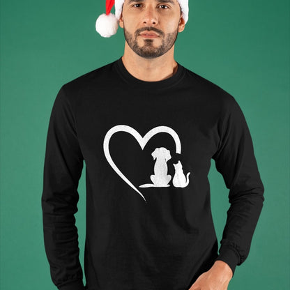 Cat Love Shirt, Funny Cat Lover Gift UnisexT-Shirt/Hoodie/Sweatshirt HLT00 - Dog Puppy and Baby Cat Heart - Animal Dog & Cat Heart T-Shirt, Men, Black, 3X-Large