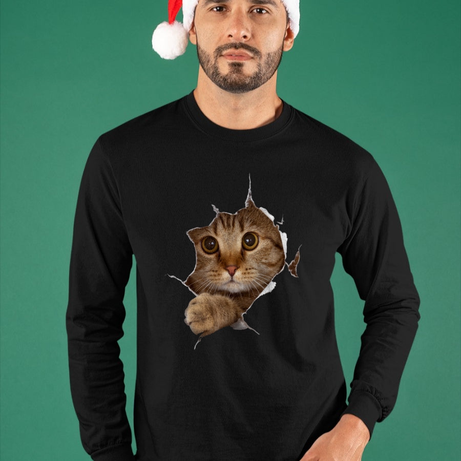 Cat Love Shirt, Funny Cat Lover Gift UnisexT-Shirt/Hoodie/Sweatshirt HLT00 - Sweet Kitten Torn Cloth - Funny Cat Lover Cat Owner Cat Lady Long Sleeve T-Shirt