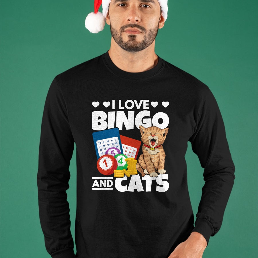Cat Love Shirt, Funny Cat Lover Gift UnisexT-Shirt/Hoodie/Sweatshirt HLT00 - Cat Lover I Love Bingo and Cats Gambling Bingo Player Bingo T-Shirt