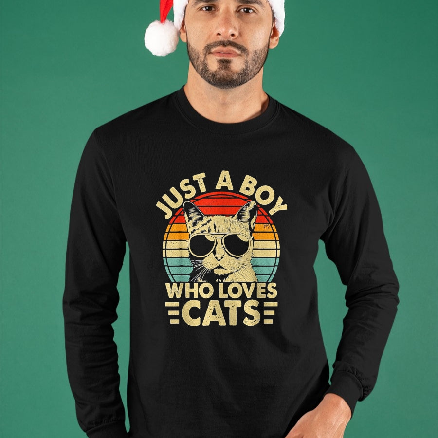 Cat Love Shirt, Funny Cat Lover Gift UnisexT-Shirt/Hoodie/Sweatshirt HLT00 - Vintage Just A Boy Who Loves Cats Boy Kitten Cat Lover Boys T-Shirt, Youth, Heather Blue, Small