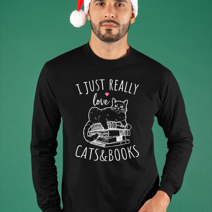 Cat Love Shirt, Funny Cat Lover Gift UnisexT-Shirt/Hoodie/Sweatshirt HLT00 - I Just Really Love Reading Books And Cats Funny Cat And book T-Shirt