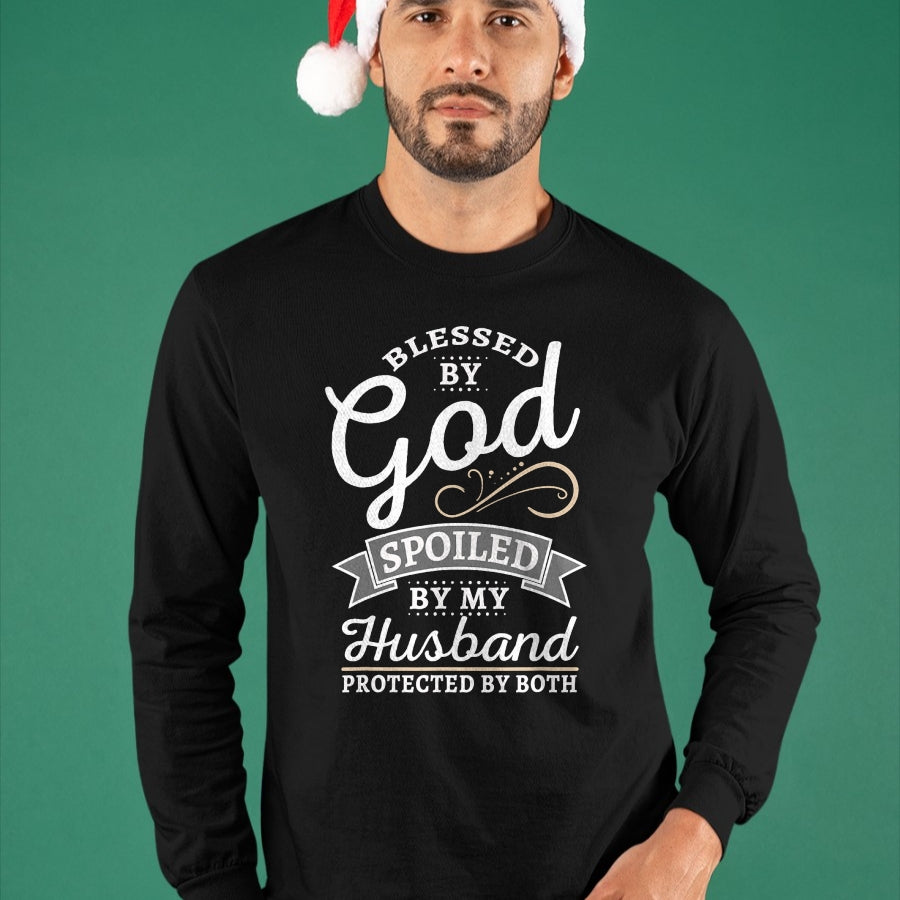 Best Husband Shirt, Wife and Husband Unisex T-Shirt/Hoodie/Sweatshirt HLT00 - Blessed by God and Spoiled by My Husband T Shirt T-Shirt