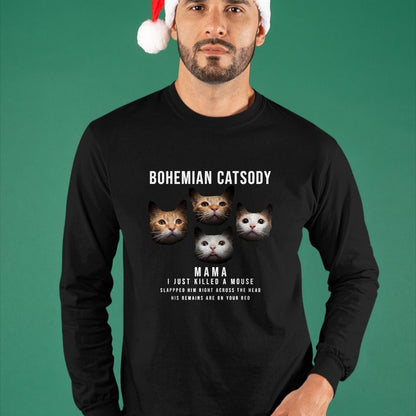 Cat Love Shirt, Funny Cat Lover Gift UnisexT-Shirt/Hoodie/Sweatshirt HLT00 - Bohemian Catsody Mama I Just Killed A Mouse Cat Parody T-Shirt, Men, Black, 3X-Large