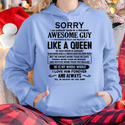 January - Sorry I am already taken by a freaking awesome guy - Gift for Wife From Husband - LUAN01 (SKU-SRG-01)