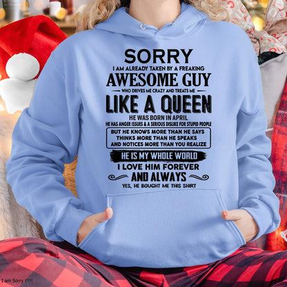 April - Sorry I am already taken by a freaking awesome guy - Gift for Wife From Husband - LUAN04 (SKU-SRG-04)