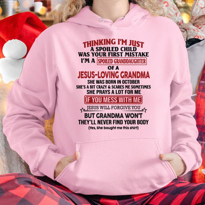 Christian Girl Shirt – Spoiled by Grandma October Edition – From Grandma to Granddaughter NINA10 (SKU07-181-10)