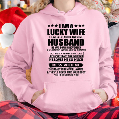 NOVEMBER - LUCKY WIFE - FREAKING AWESOME HUSBAND - PERFECT GIFT FROM HUSBAND - LUAN11 (SKU2608-323-11)