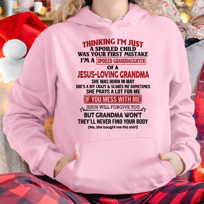 Christian Girl Shirt – Spoiled by Grandma May Edition – From Grandma to Granddaughter NINA05 (SKU07-181-05)