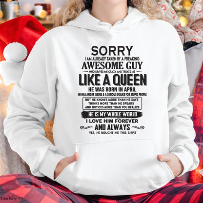 April - Sorry I am already taken by a freaking awesome guy - Gift for Wife From Husband - LUAN04 (SKU08-25-04)