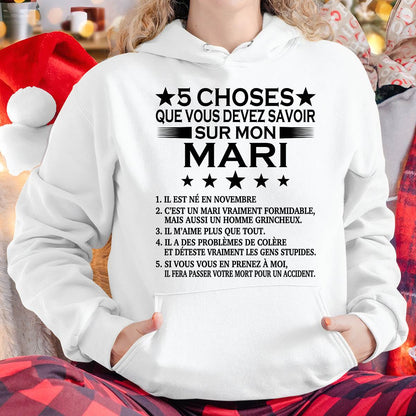 NOVEMBRE - 5 CHOSES QUE VOUS DEVEZ SAVOIR SUR MON MARI - T-SHIRT CADEAU DU MARI - FR/LUAN11 (SKU2605-257-11)