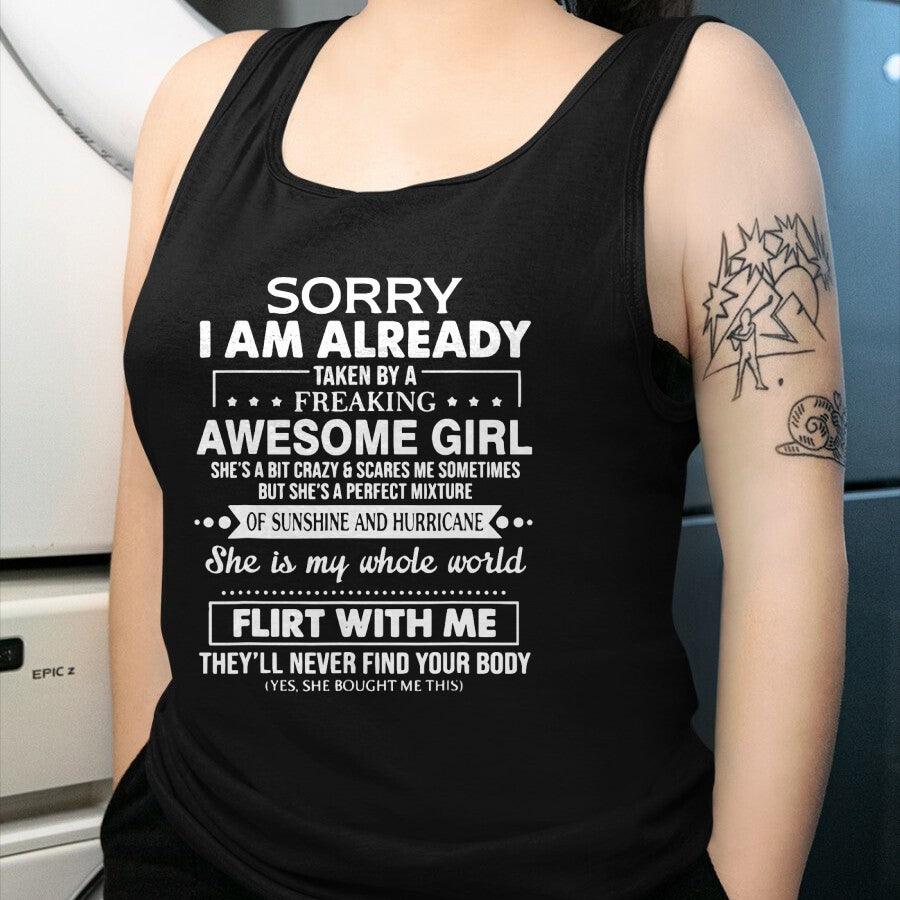 Best Husband Shirt, Wife and Husband Unisex T-Shirt/Hoodie/Sweatshirt HLT00 - Mens Sorry I_m Already Taken by a Freaking Awesome Girl T-Shirt