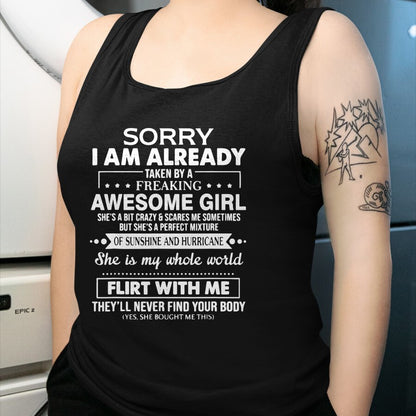 Best Husband Shirt, Wife and Husband Unisex T-Shirt/Hoodie/Sweatshirt HLT00 - Mens Sorry I_m Already Taken by a Freaking Awesome Girl T-Shirt