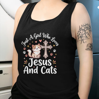 Cat Love Shirt, Funny Cat Lover Gift UnisexT-Shirt/Hoodie/Sweatshirt HLT00 - Just A Girl Who Loves Jesus and Cats T-Shirt