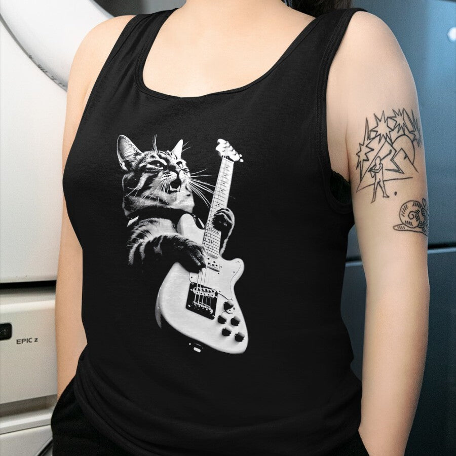 Cat Love Shirt, Funny Cat Lover Gift UnisexT-Shirt/Hoodie/Sweatshirt HLT00 - Rock Cat Playing Guitar - Funny Guitar Cat T-Shirt, Men, Heather Blue, Large