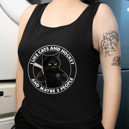 Cat Love Shirt, Funny Cat Lover Gift UnisexT-Shirt/Hoodie/Sweatshirt HLT00 - I Like Cats and Hockey and Maybe 3 People Funny Black Cats T-Shirt, Men, Black, 3X-Large