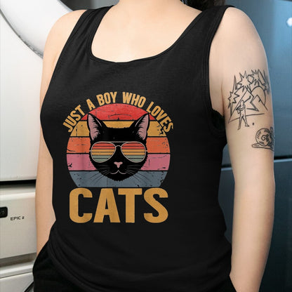 Cat Love Shirt, Funny Cat Lover Gift UnisexT-Shirt/Hoodie/Sweatshirt HLT00 - Just A Boy Who Loves Cats Retro Cat Lover Boys Kids T-Shirt, Youth, Black, Small