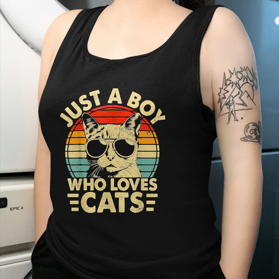 Cat Love Shirt, Funny Cat Lover Gift UnisexT-Shirt/Hoodie/Sweatshirt HLT00 - Vintage Just A Boy Who Loves Cats Boy Kitten Cat Lover Boys T-Shirt, Youth, Heather Blue, Small