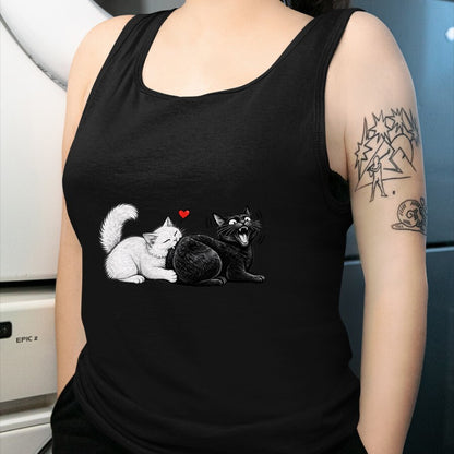 Cat Love Shirt, Funny Cat Lover Gift UnisexT-Shirt/Hoodie/Sweatshirt HLT00 - Funny Cat Couple Black White Cats Love Cat Biting Cat Butt T-Shirt