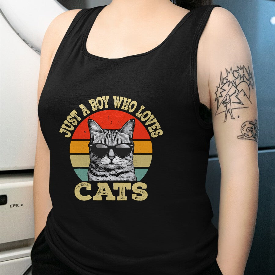 Cat Love Shirt, Funny Cat Lover Gift UnisexT-Shirt/Hoodie/Sweatshirt HLT00 - Vintage Just A Boy Who Loves Cats Boy Kid Cat Lover for Boys T-Shirt