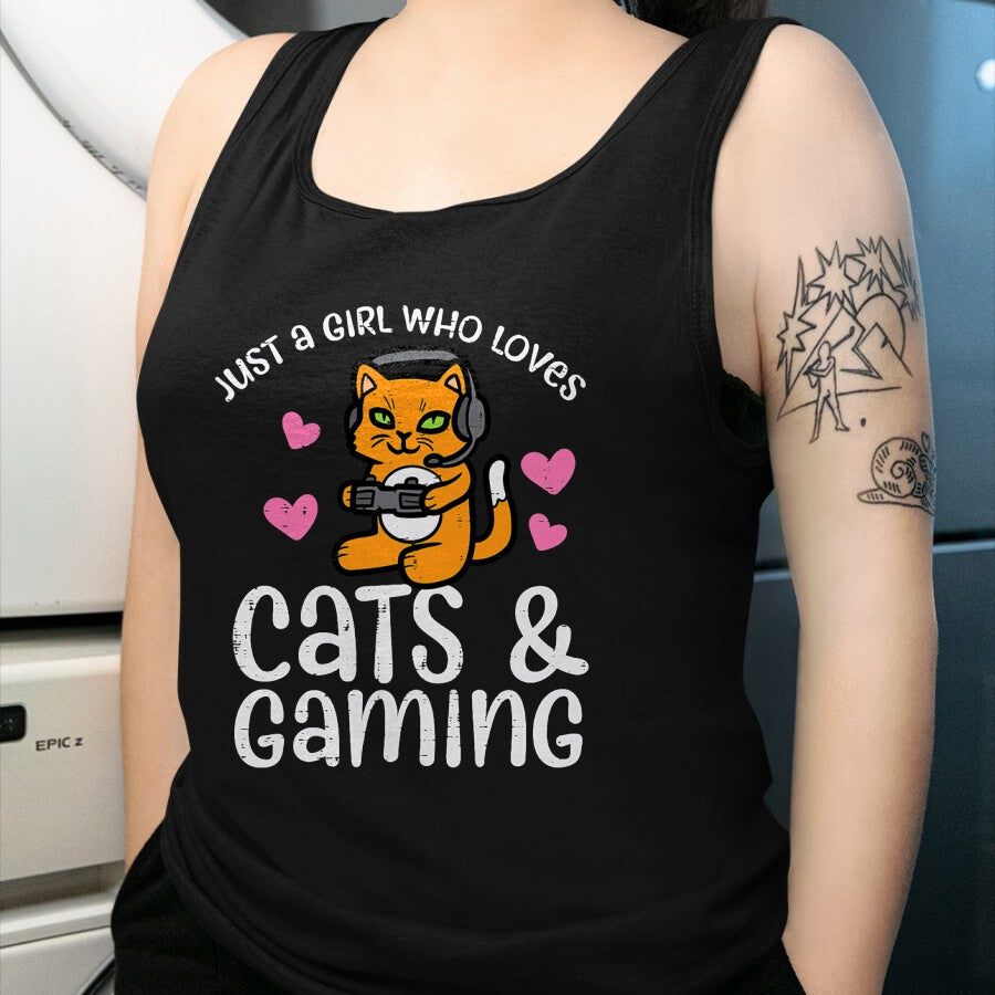 Cat Love Shirt, Funny Cat Lover Gift UnisexT-Shirt/Hoodie/Sweatshirt HLT00 - Just Girl Who Loves Cats Gaming Cute Gamer Women Girls Kids T-Shirt