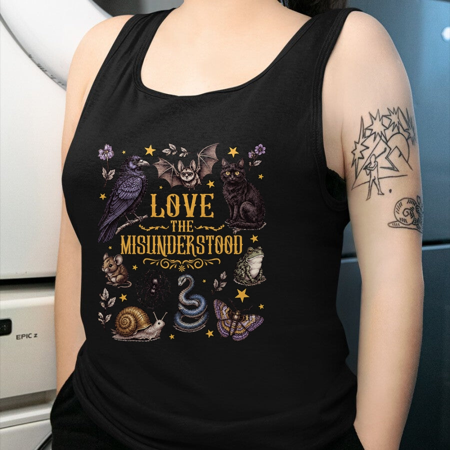 Cat Love Shirt, Funny Cat Lover Gift UnisexT-Shirt/Hoodie/Sweatshirt HLT00 - Vintage Love The Misunderstood Bat Raven Cat Snake Moth Frog T-Shirt