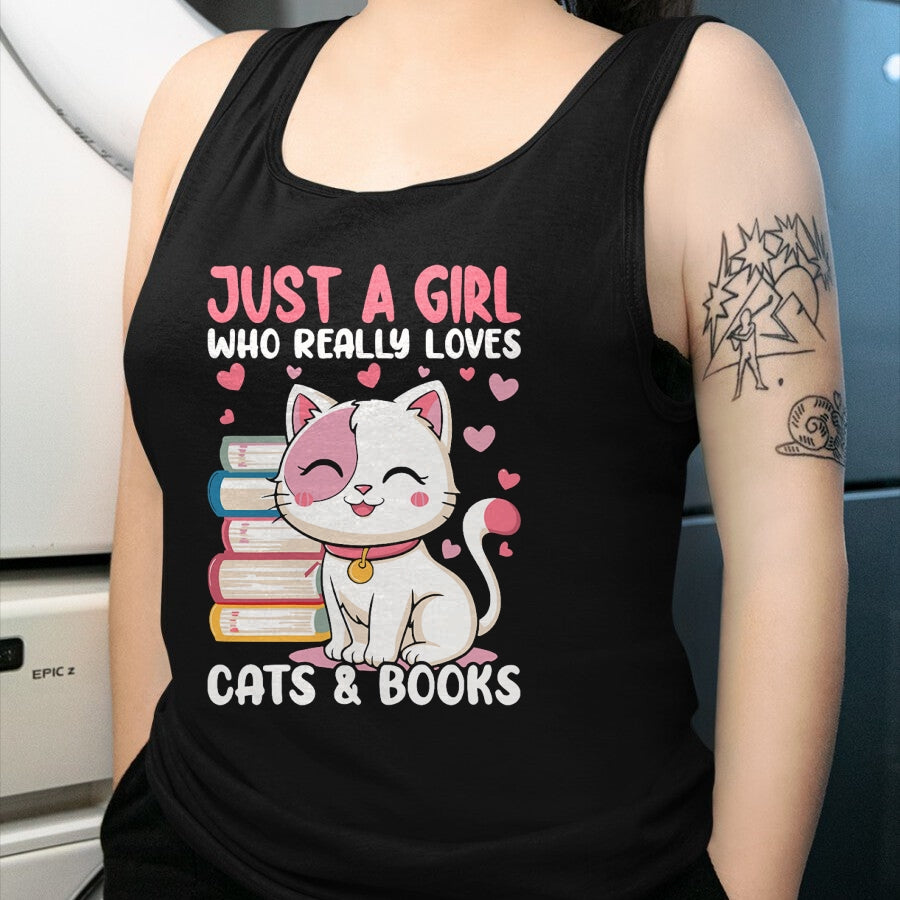 Cat Love Shirt, Funny Cat Lover Gift UnisexT-Shirt/Hoodie/Sweatshirt HLT00 - Girl Who Loves Cats and Books Cute T-Shirt