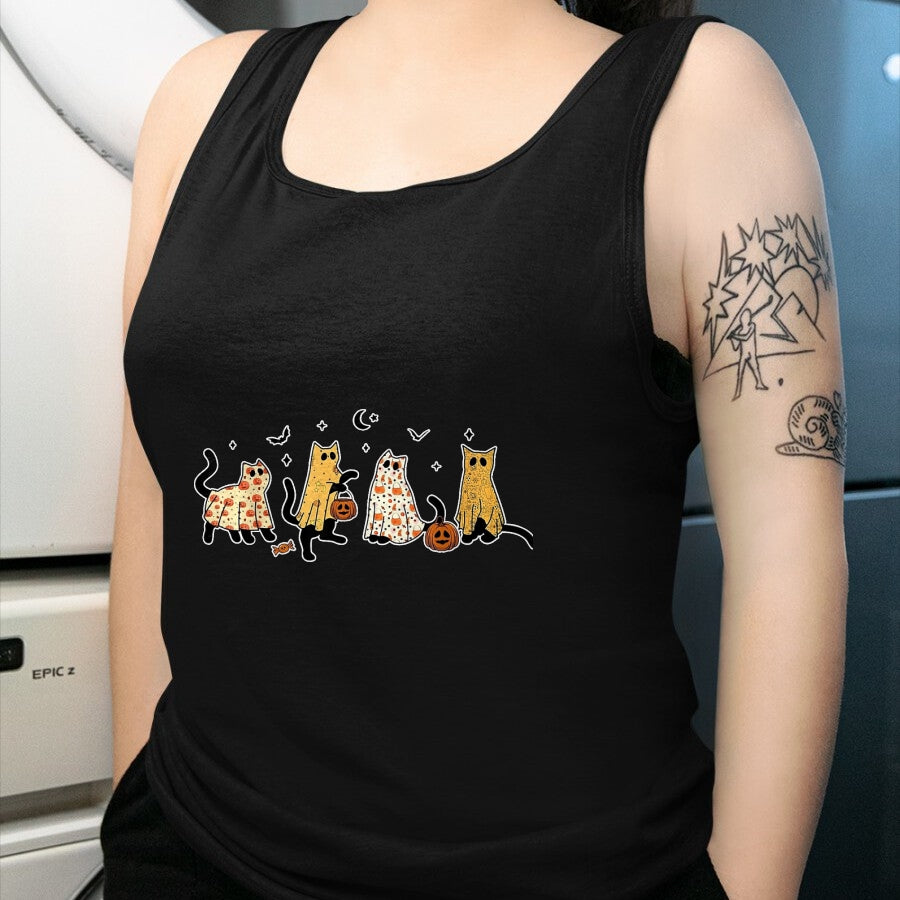 Cat Love Shirt, Funny Cat Lover Gift UnisexT-Shirt/Hoodie/Sweatshirt HLT00 - Cute Black Cats in Ghost Costume Women and Men Halloween T-Shirt, Women, Black, Medium
