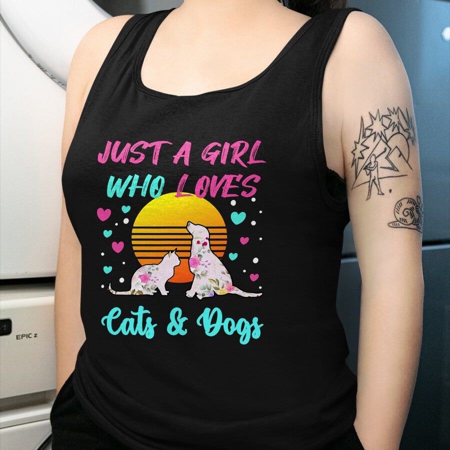 Cat Love Shirt, Funny Cat Lover Gift UnisexT-Shirt/Hoodie/Sweatshirt HLT00 - Just a Girl who Loves Cats and Dogs T-Shirt for Women T-Shirt