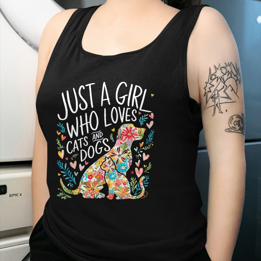 Cat Love Shirt, Funny Cat Lover Gift UnisexT-Shirt/Hoodie/Sweatshirt HLT00 - Just a Girl who Loves Cats and Dogs T-Shirt